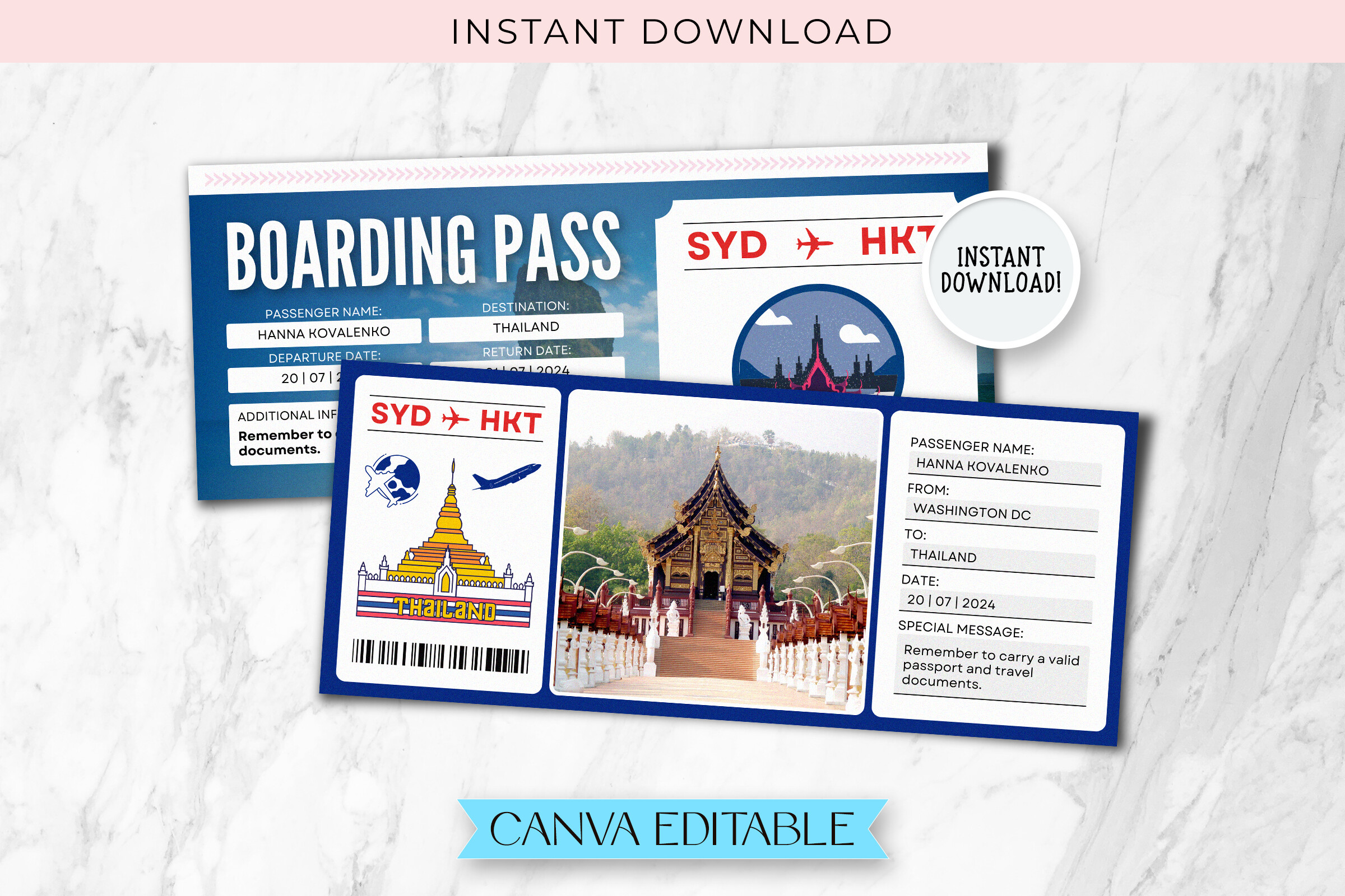 Thailand Trip Surprise Gift Ticket Canva
