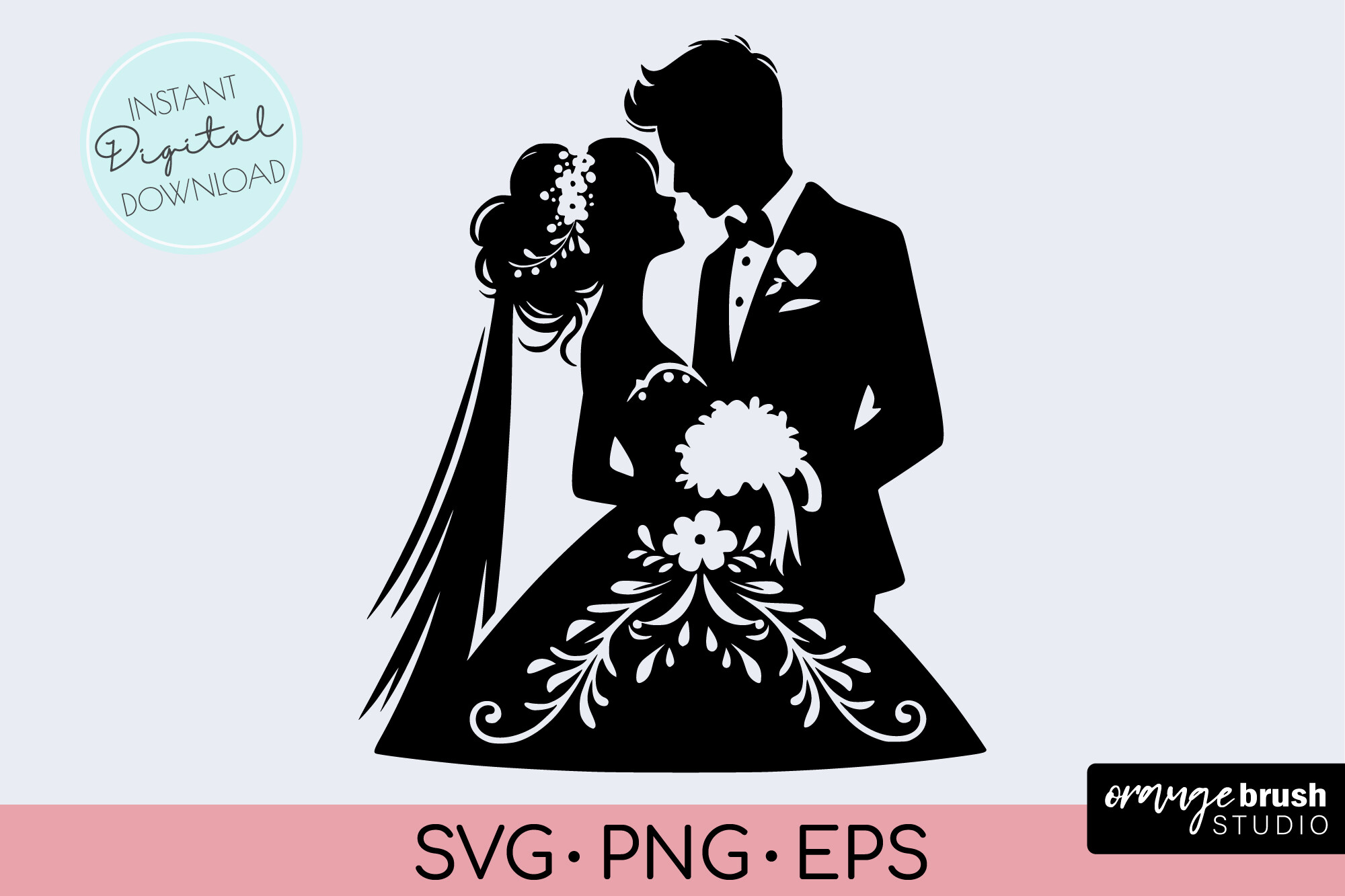 Wedding SVG Cut File - Bride and Groom Graphic by Orange Brush Studio ...