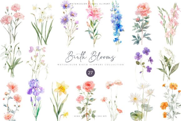 Watercolor Birth Flowers Collection