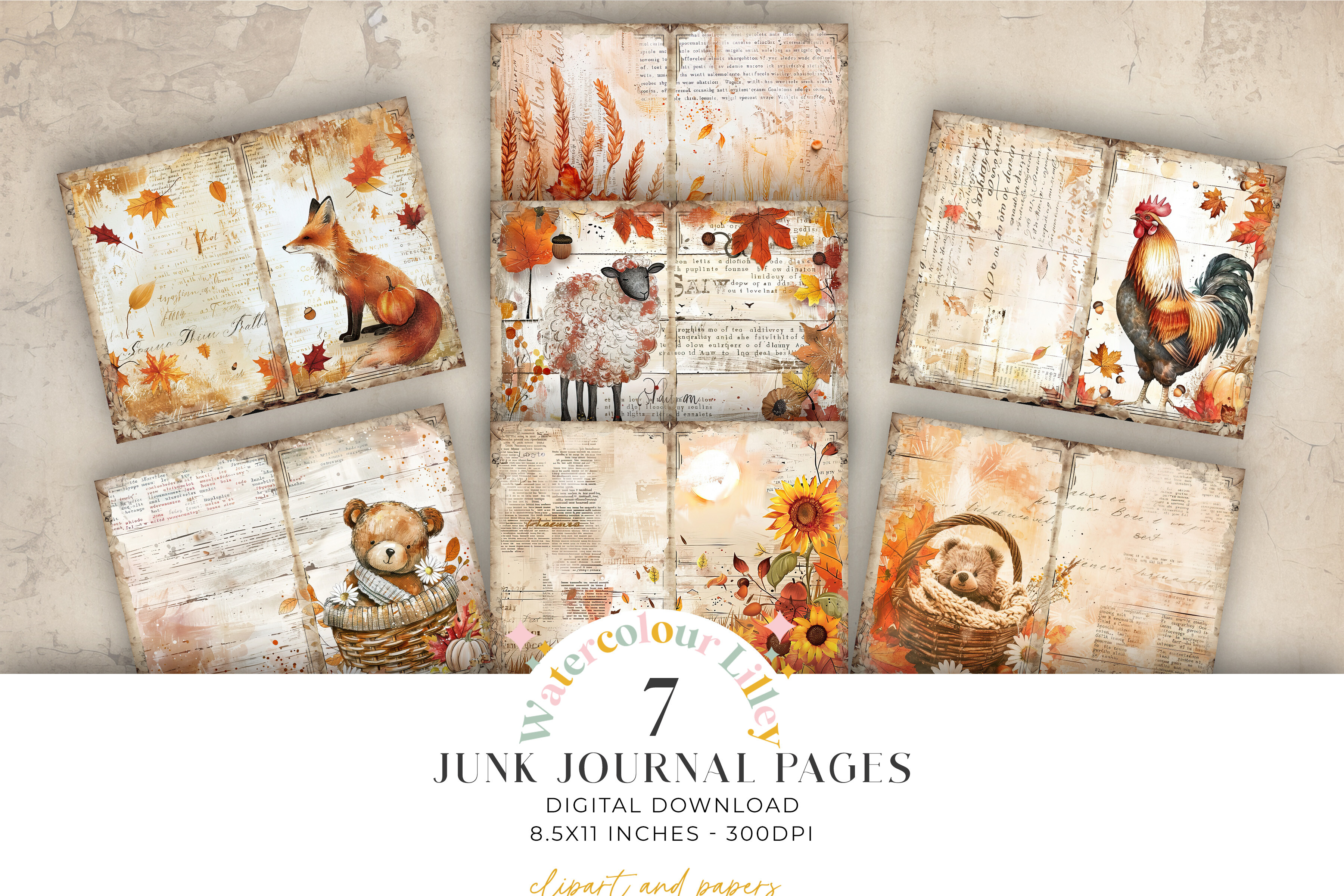 Autumn Junk Journal Bifold Pages Graphic by Watercolour Lilley ...