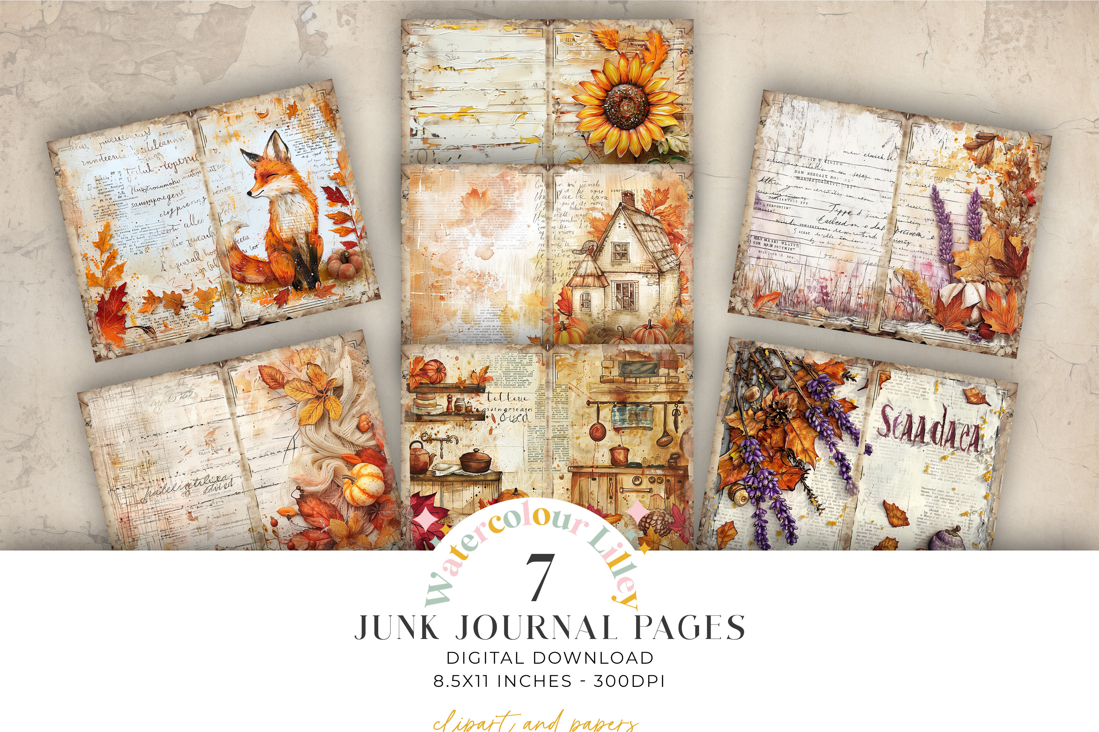 Fall Autumn Junk Journal Bifold Pages Graphic by Watercolour Lilley ...