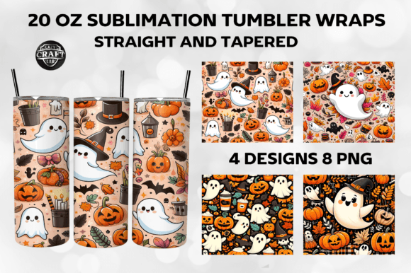 Fall Halloween Cute Ghost Tumbler Wraps