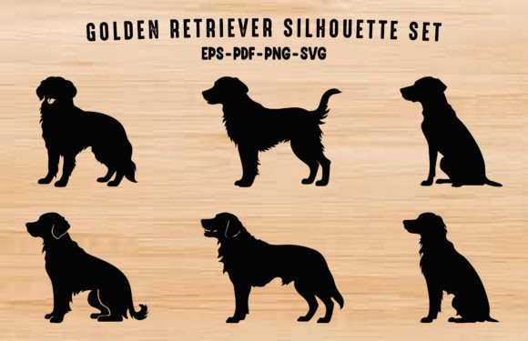 Bold golden retriever silhouette vector set for minimalist wall art and shirt designs