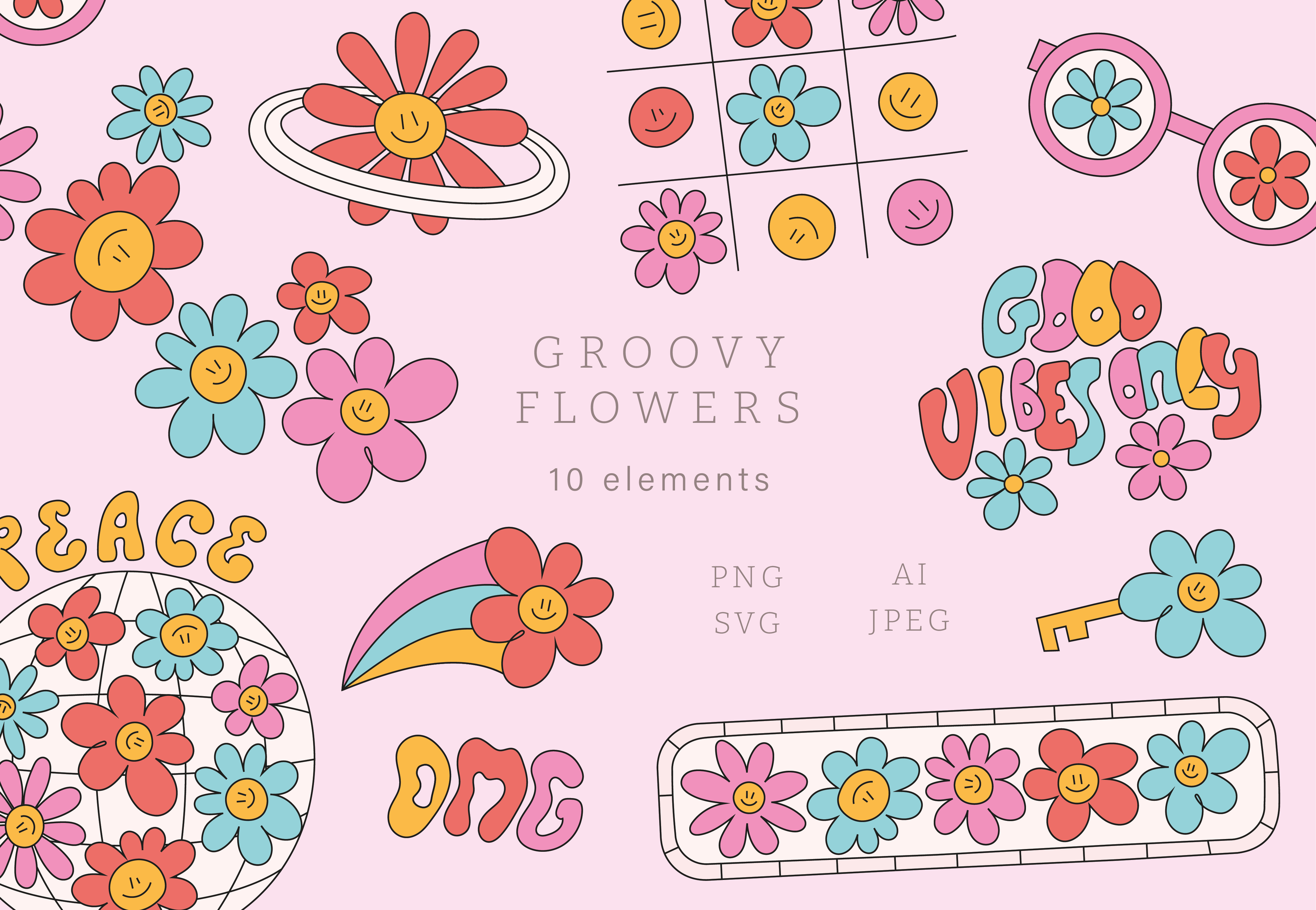 Groovy Flowers Clipart Graphic by Purrga · Creative Fabrica