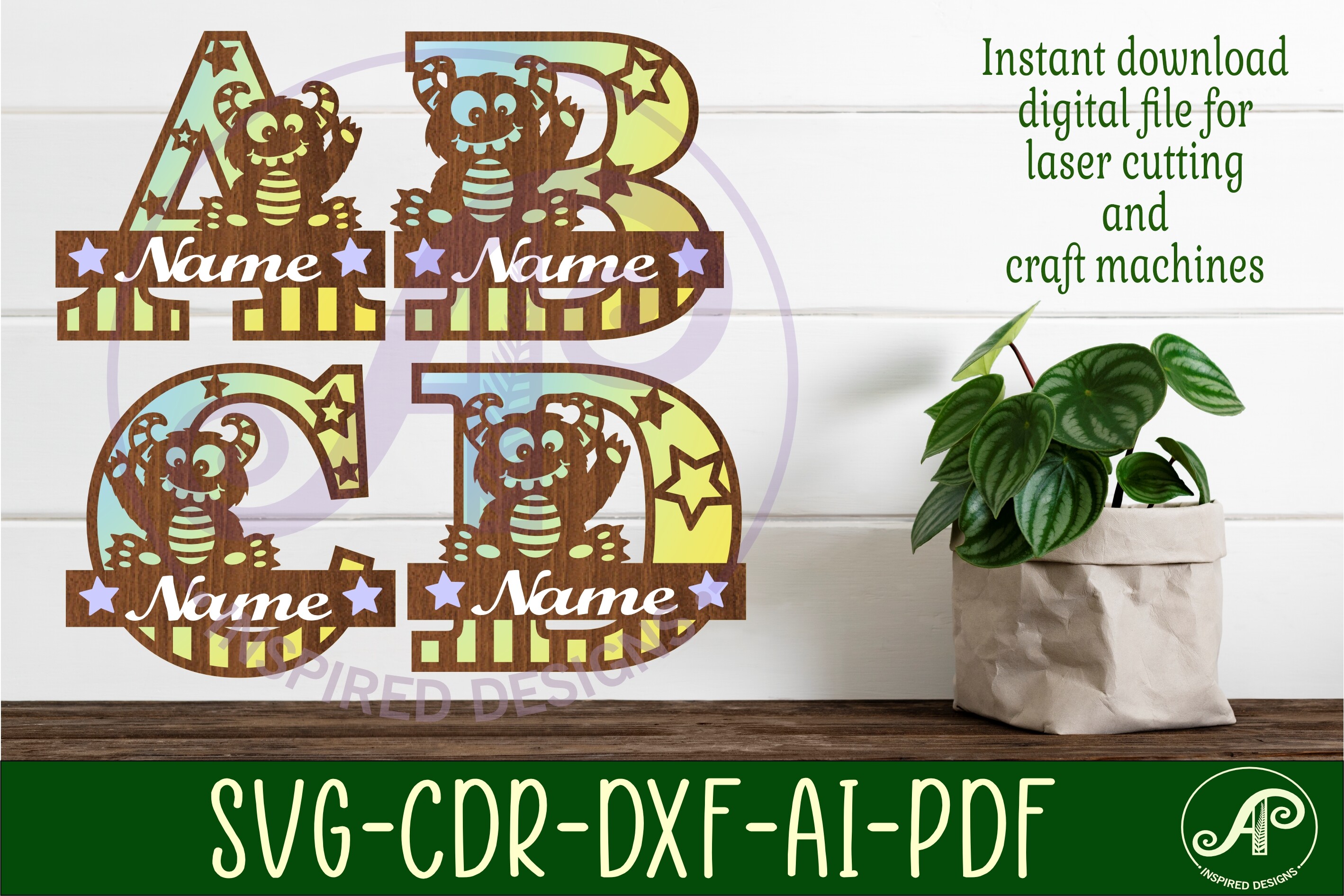 Monster Monogram Letter Bundle Name Sign · Creative Fabrica