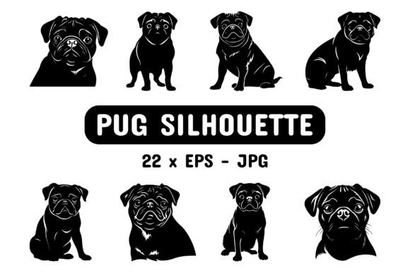 Pug Silhouette Set Collection Bundle SVG for Cricut shirts tumblers totes