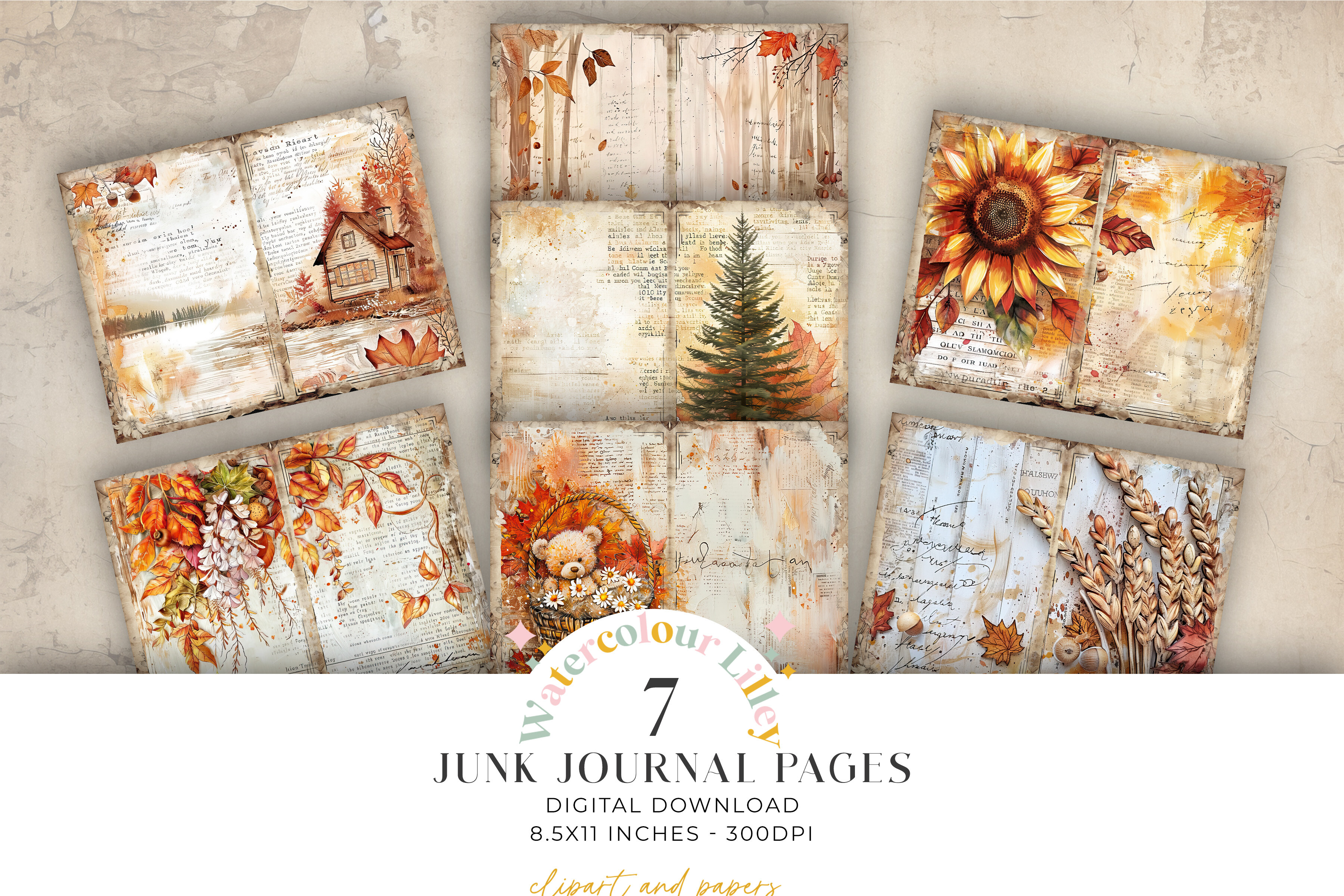 Thanksgiving Junk Journal Bifold Pages Graphic by Watercolour Lilley ...