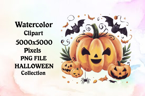 Watercolor Halloween Cute Pumpkin Collec Graphic by DESIGN ART ...