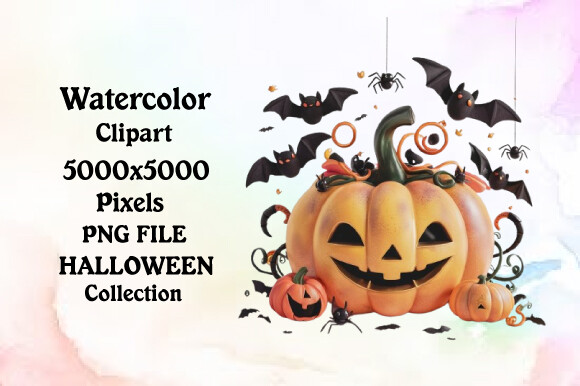 Watercolor Halloween Cute Pumpkin Collec Graphic by DESIGN ART ...