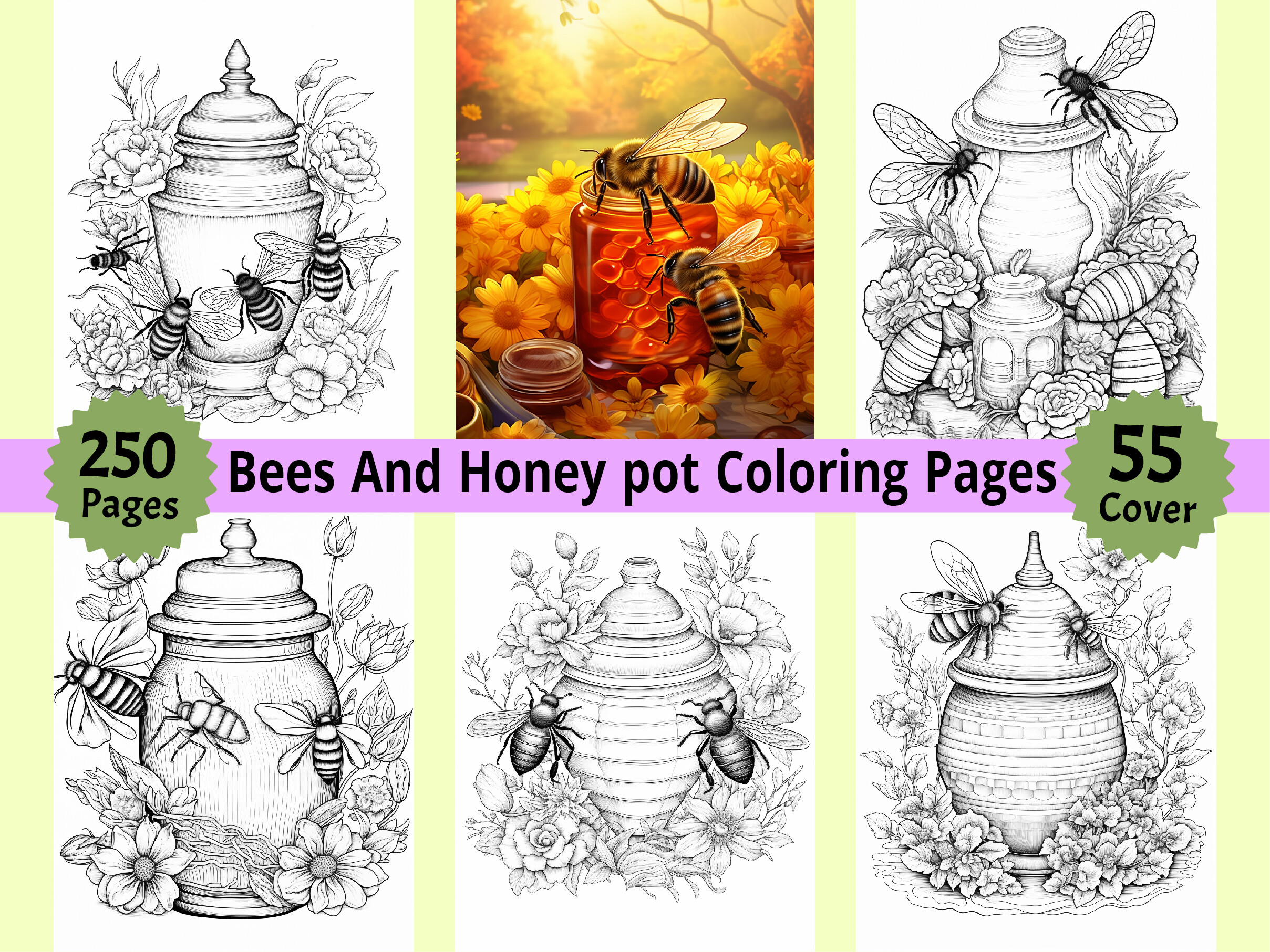 250 Honey Bee Coloring Book for Adults