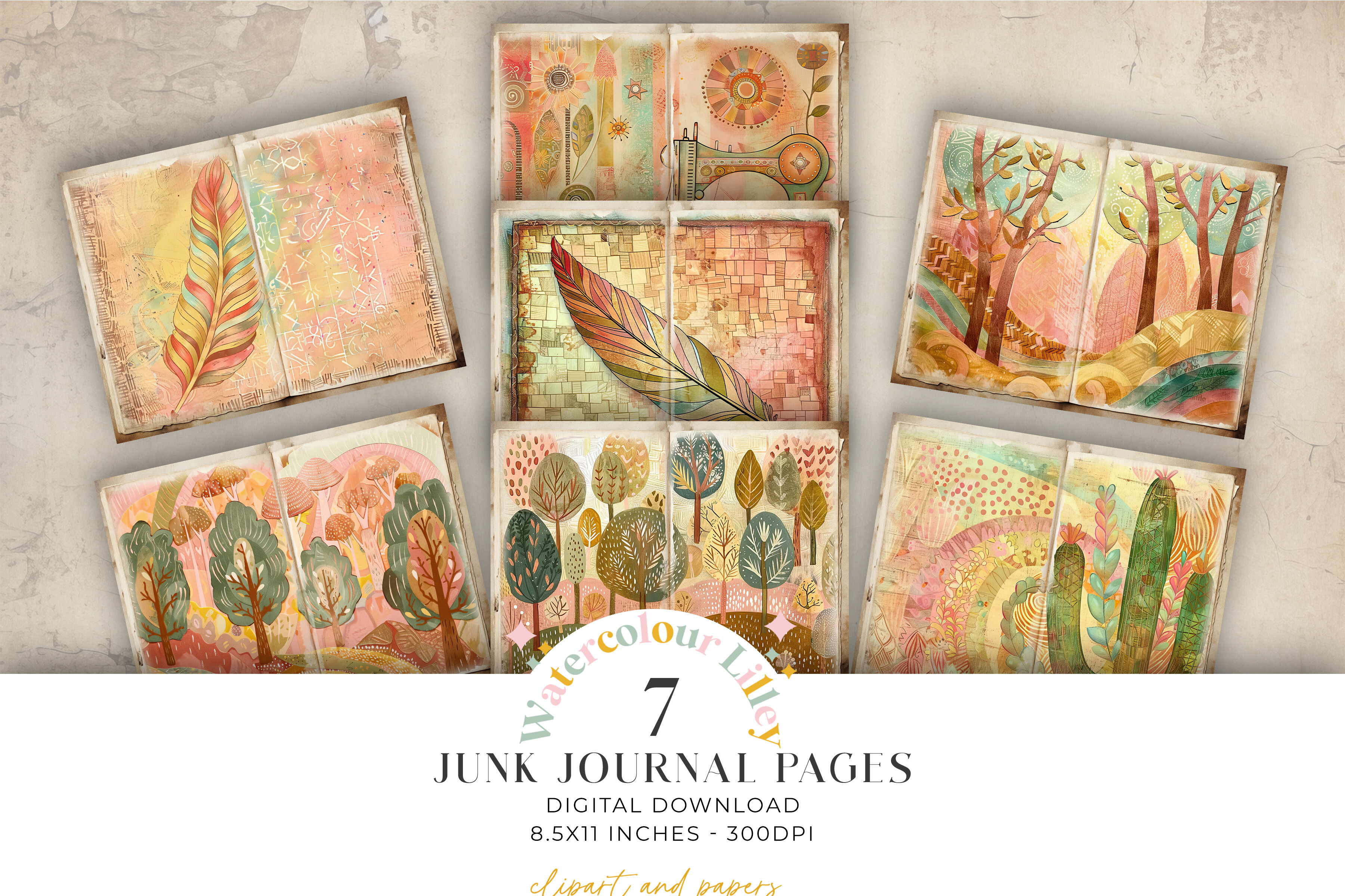 Boho Junk Journal Bifold Pages Graphic by Watercolour Lilley · Creative ...