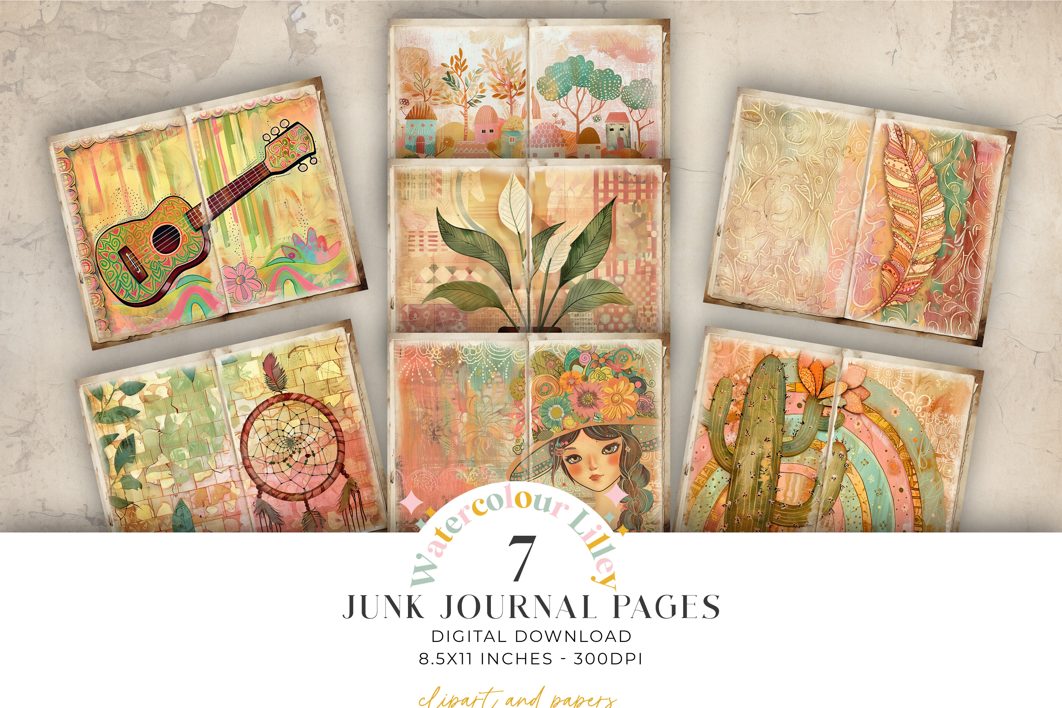 Junk Journal Boho Pages Bifold Graphic by Watercolour Lilley · Creative ...