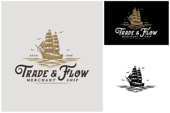Old Pirate Ship Sail Boat Vessel Logo