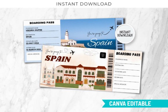 Spain Trip Surprise Gift Ticket Canva