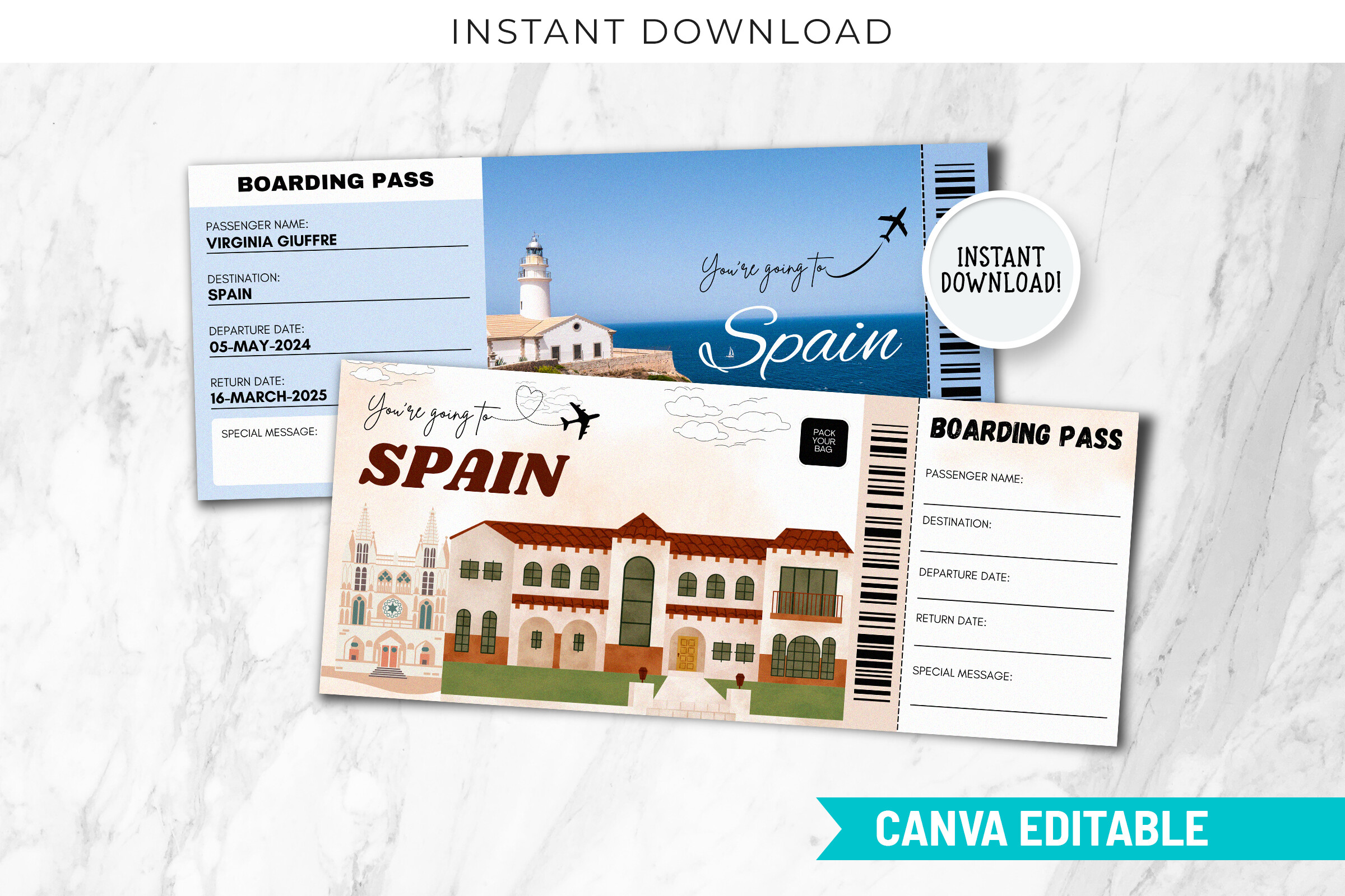 Spain Trip Surprise Gift Ticket Canva