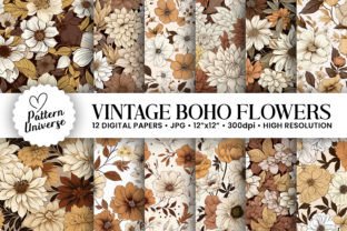Vintage Boho Flowers Digital Papers Graphic by Pattern Universe ...
