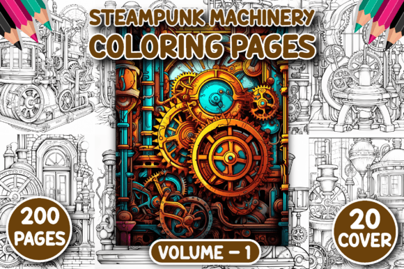 200 Steampunk Machinery Coloring Pages
