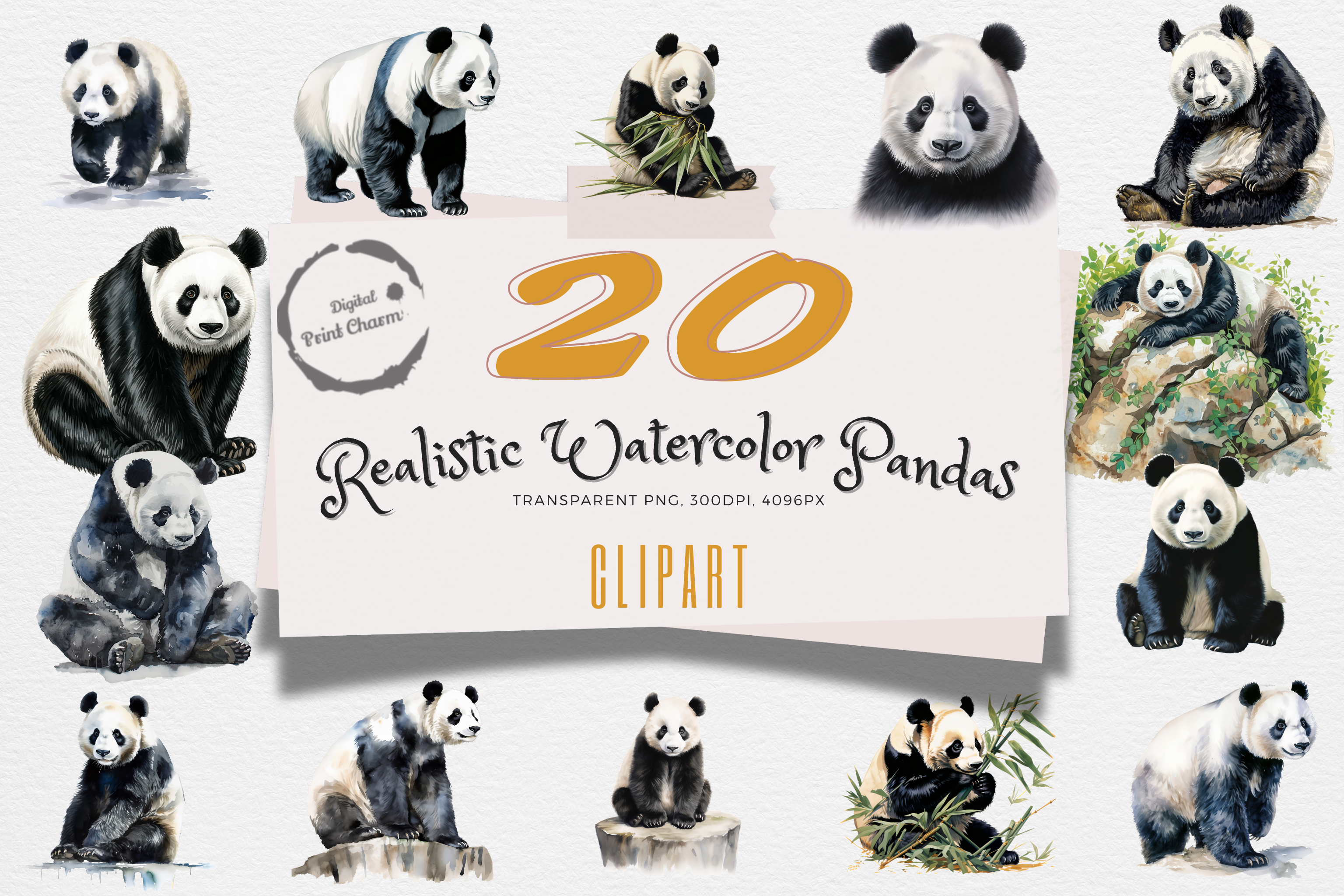 Beautiful Panda Watercolor Cliparts Pack Graphic by Digital Print Charm ...