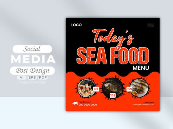 Preview of Delicious Seafood Menu Social Media Post food social media design template