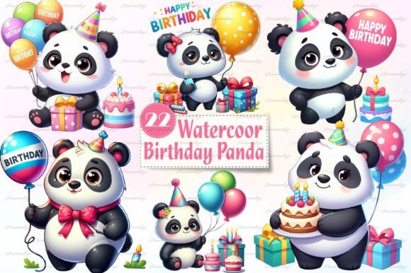 Panda Birthday Sublimation Clipart