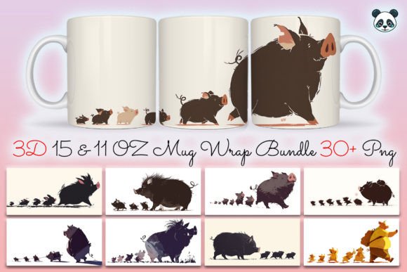 Papa Pig Fathers Day Mug Wrap Bundle Graphics