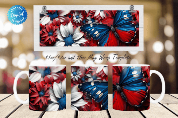 Patriotic Butterfly Mug Wrap Oz Graphics