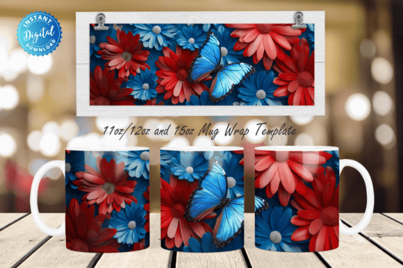 Patriotic Butterfly Mug Wrap Oz Graphics