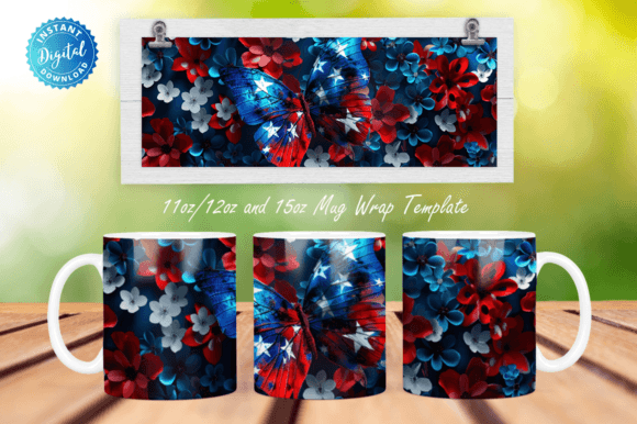 Patriotic Butterfly Mug Wrap Oz Graphics