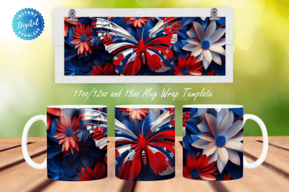Patriotic Butterfly Mug Wrap Oz Graphics