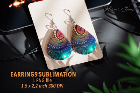 Retro Teardrop Earrings Sublimation PNG