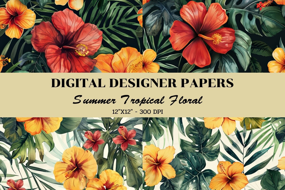Summer Tropical Floral Seamless Patterns Graphic by JewjewDesign ...