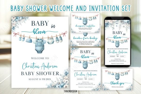 Boy Baby Shower Invitation Bundle Set Graphics