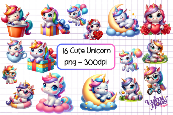 Cute Unicorns Clipart Sublimation Graphic by luminouspaper · Creative ...