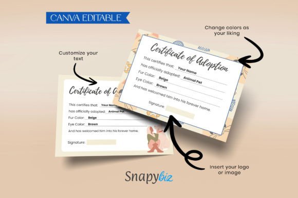 Editable Cat Dog Pet Adoption Certificate