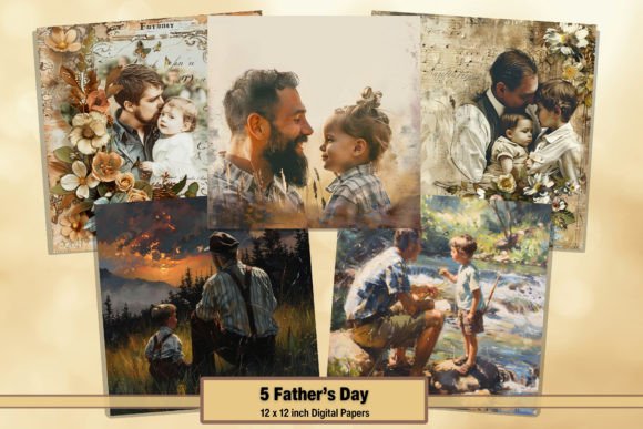 Vintage Fathers Day Digital Paper Pack 5