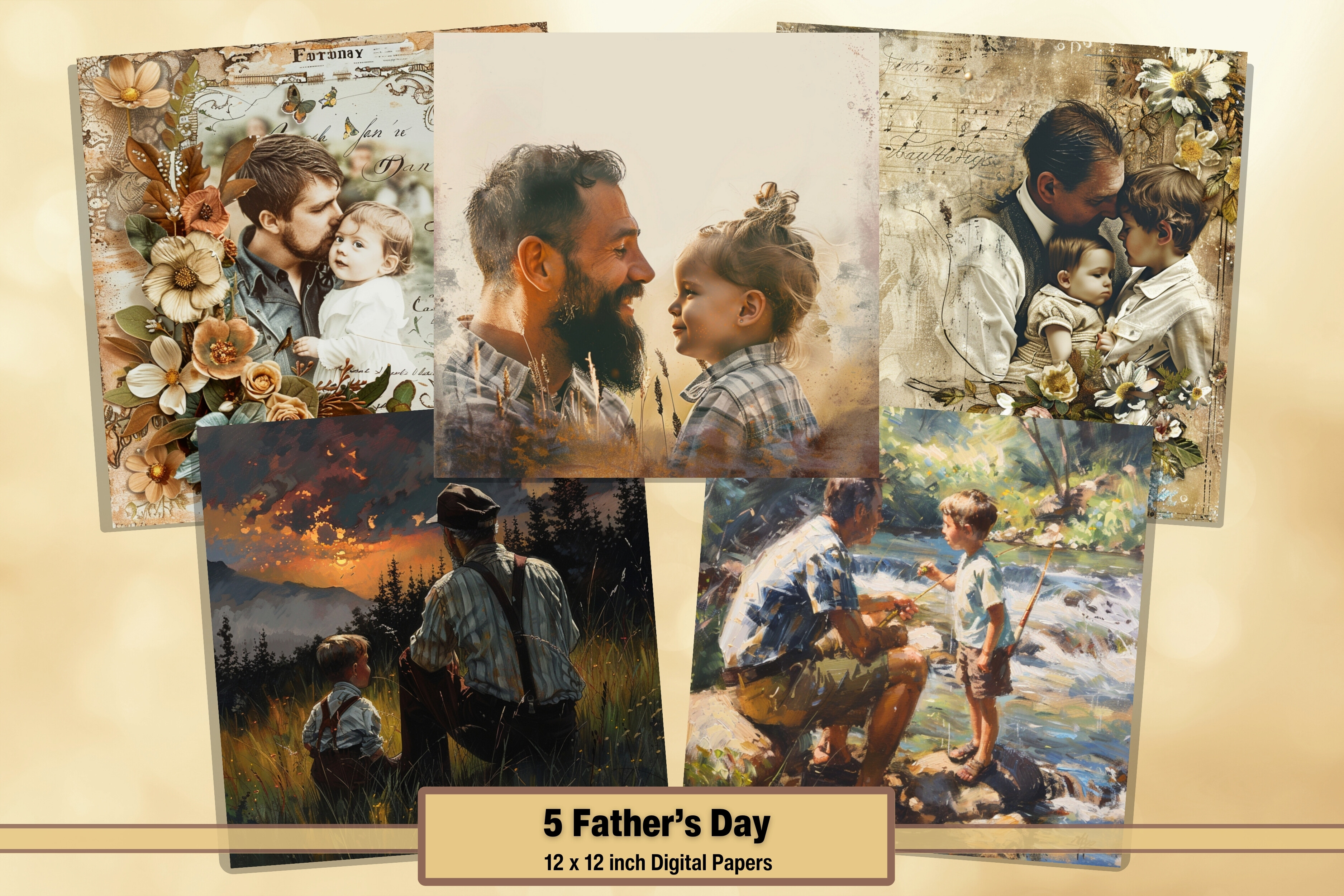 Vintage Fathers Day Digital Paper Pack 5