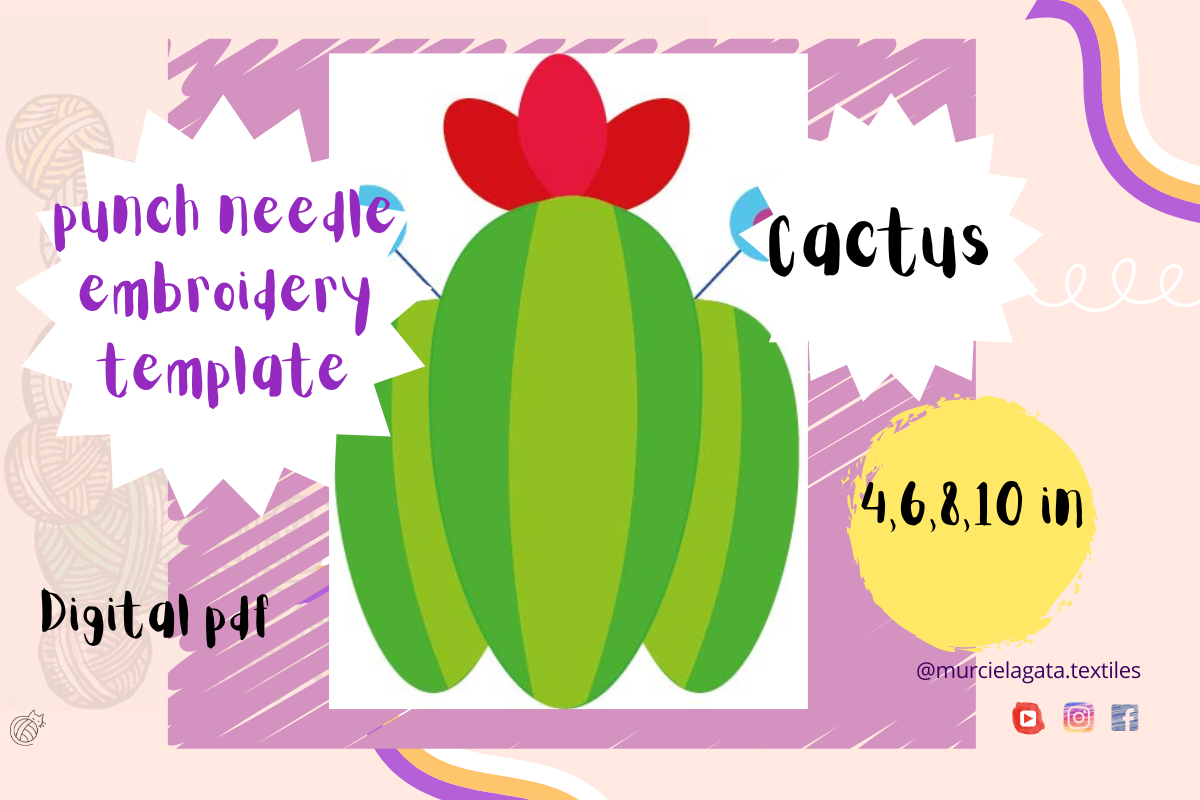Cactus Punch Needle Template 4,6,8,10 in