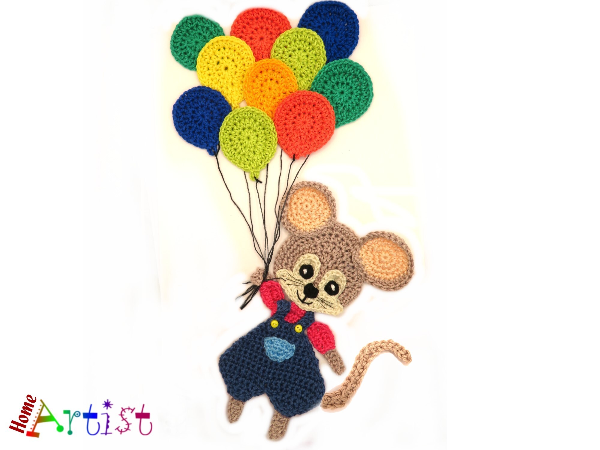 Mouse with Balloons Crochet Applique Pat
