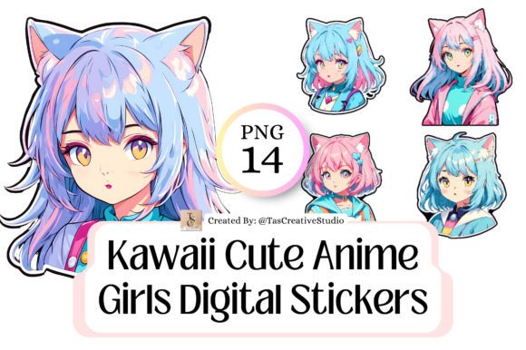 Kawaii Cute Anime Girls Digital Stickers