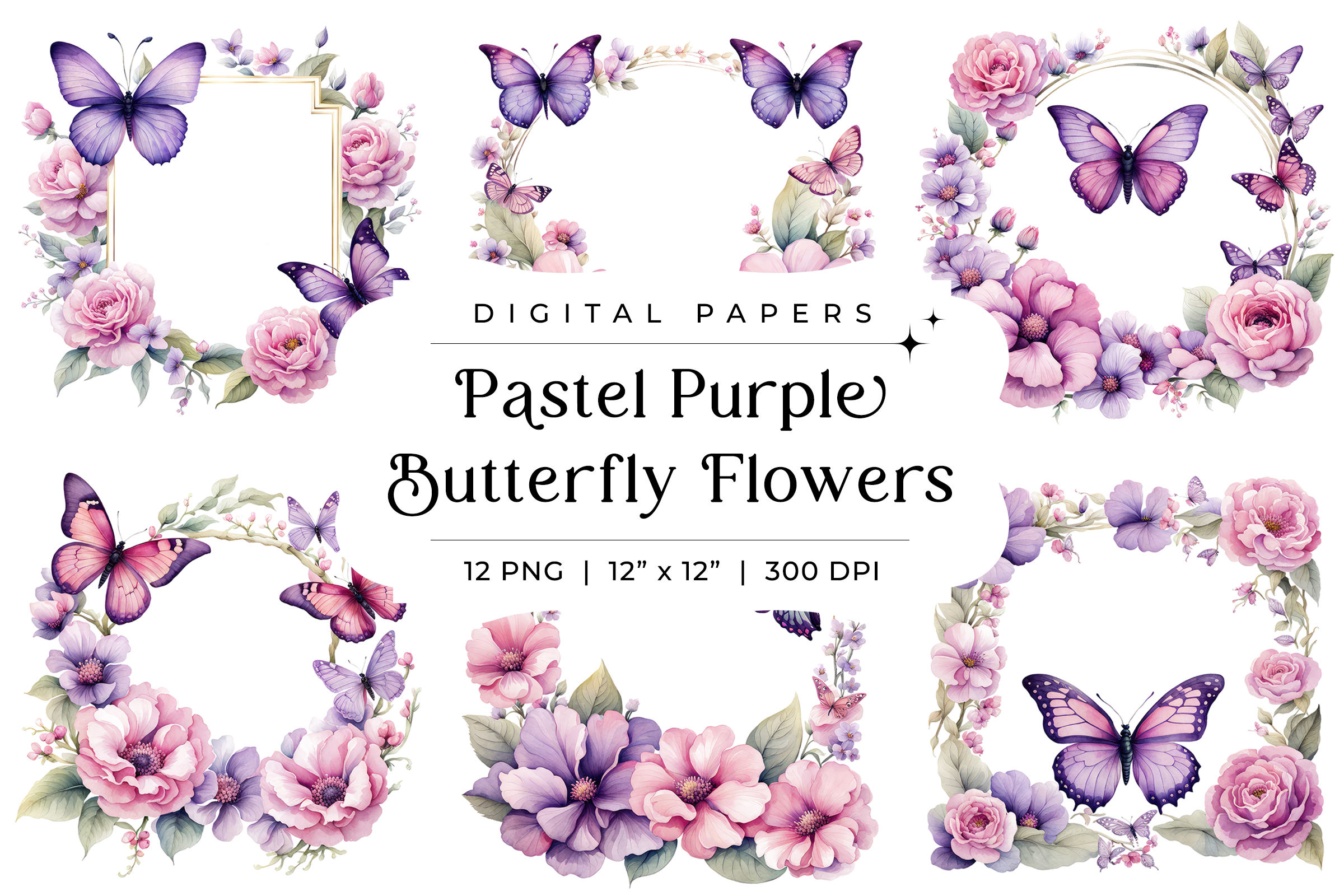 Purple Butterfly Flower Frame Background