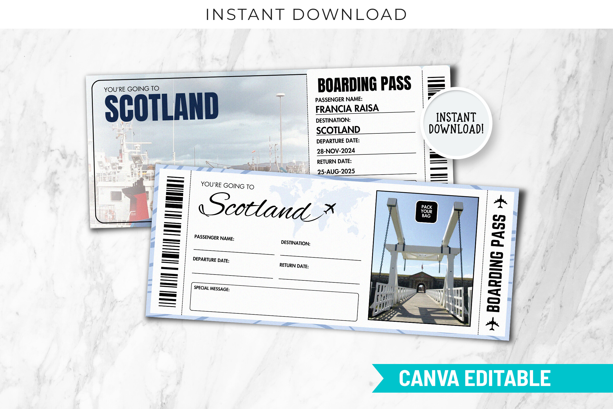 Scotland Trip Surprise Gift Ticket Canva