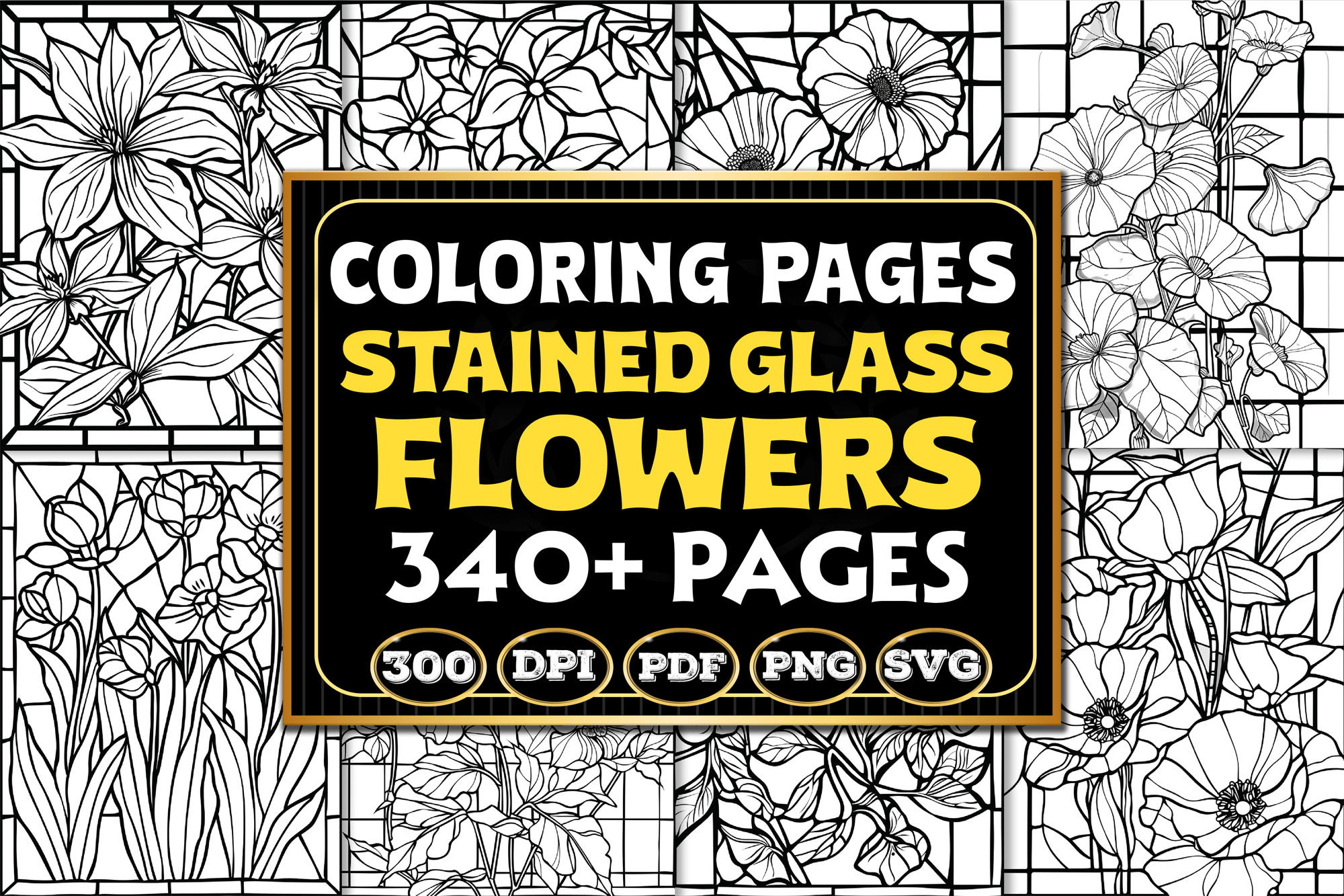 Stained Glass Flowers Coloring Pages