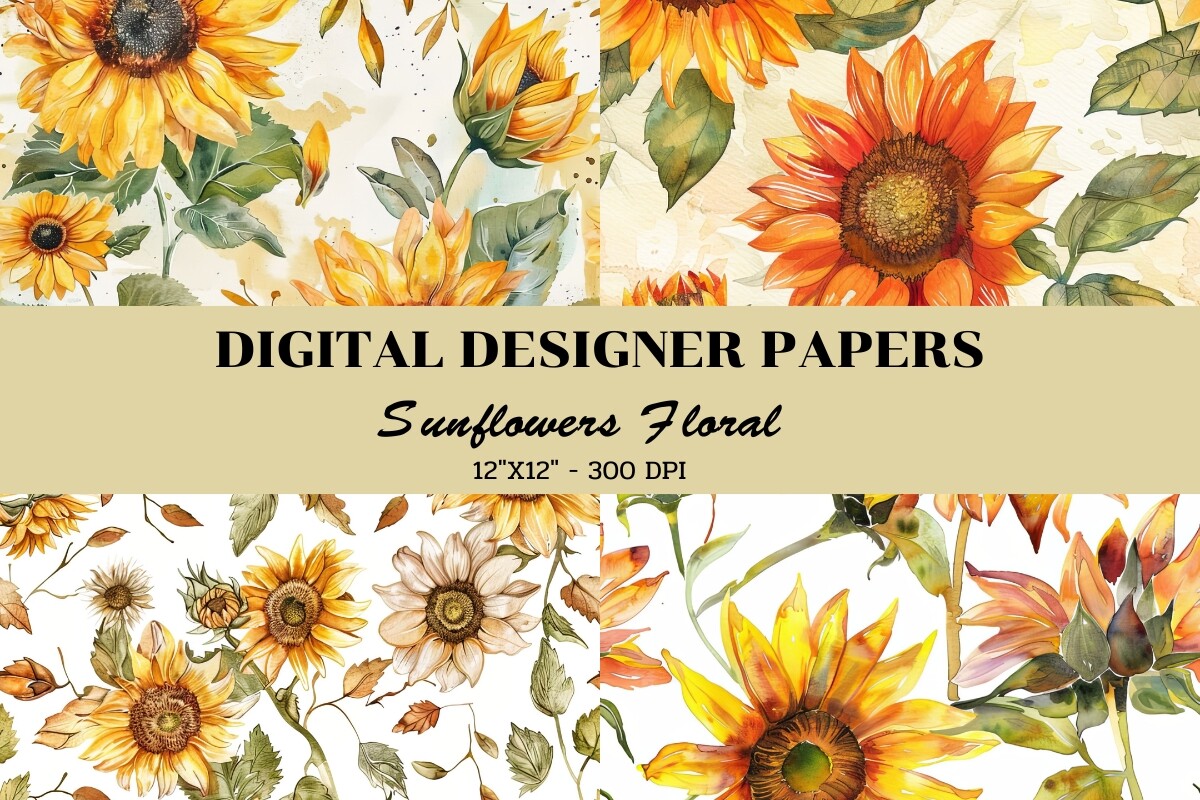 Sunflowers Floral Seamless Patterns Graphic by JewjewDesign · Creative ...