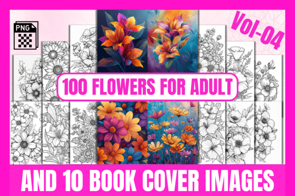 100 Flowers Adult Coloring Pages Vol-04
