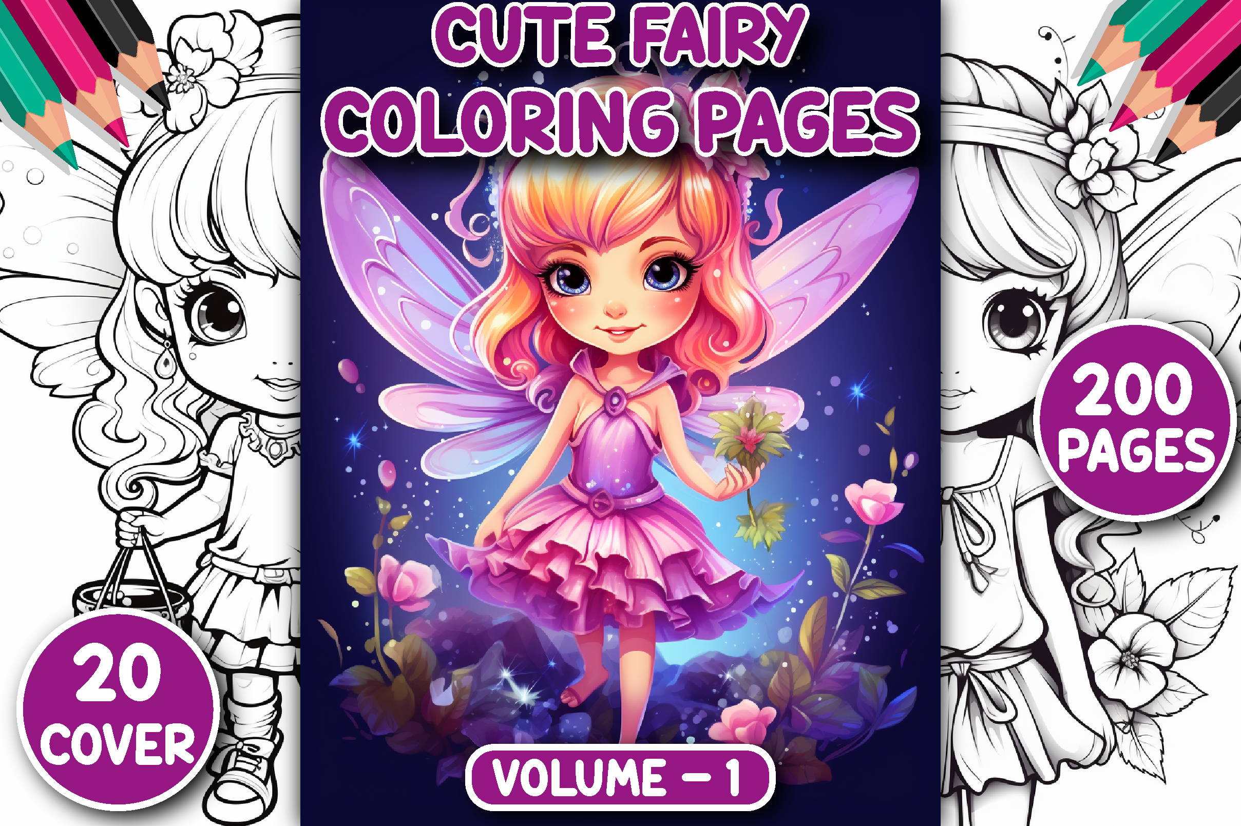 200 Cute Fairy Coloring Pages for Kids Graphic by Musera Design ...