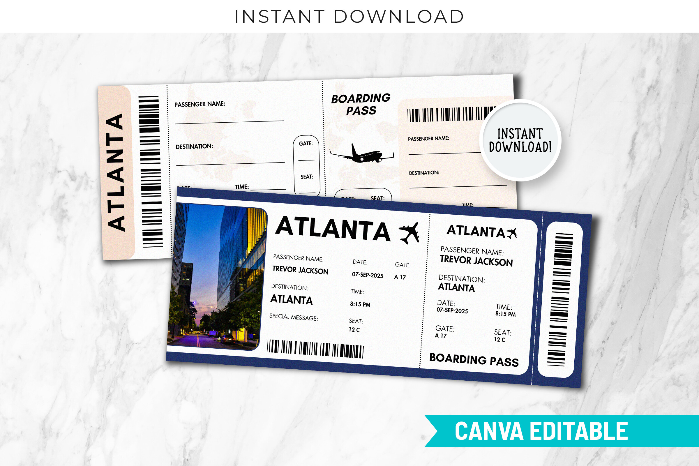 Atlanta Trip Surprise Gift Ticket Canva