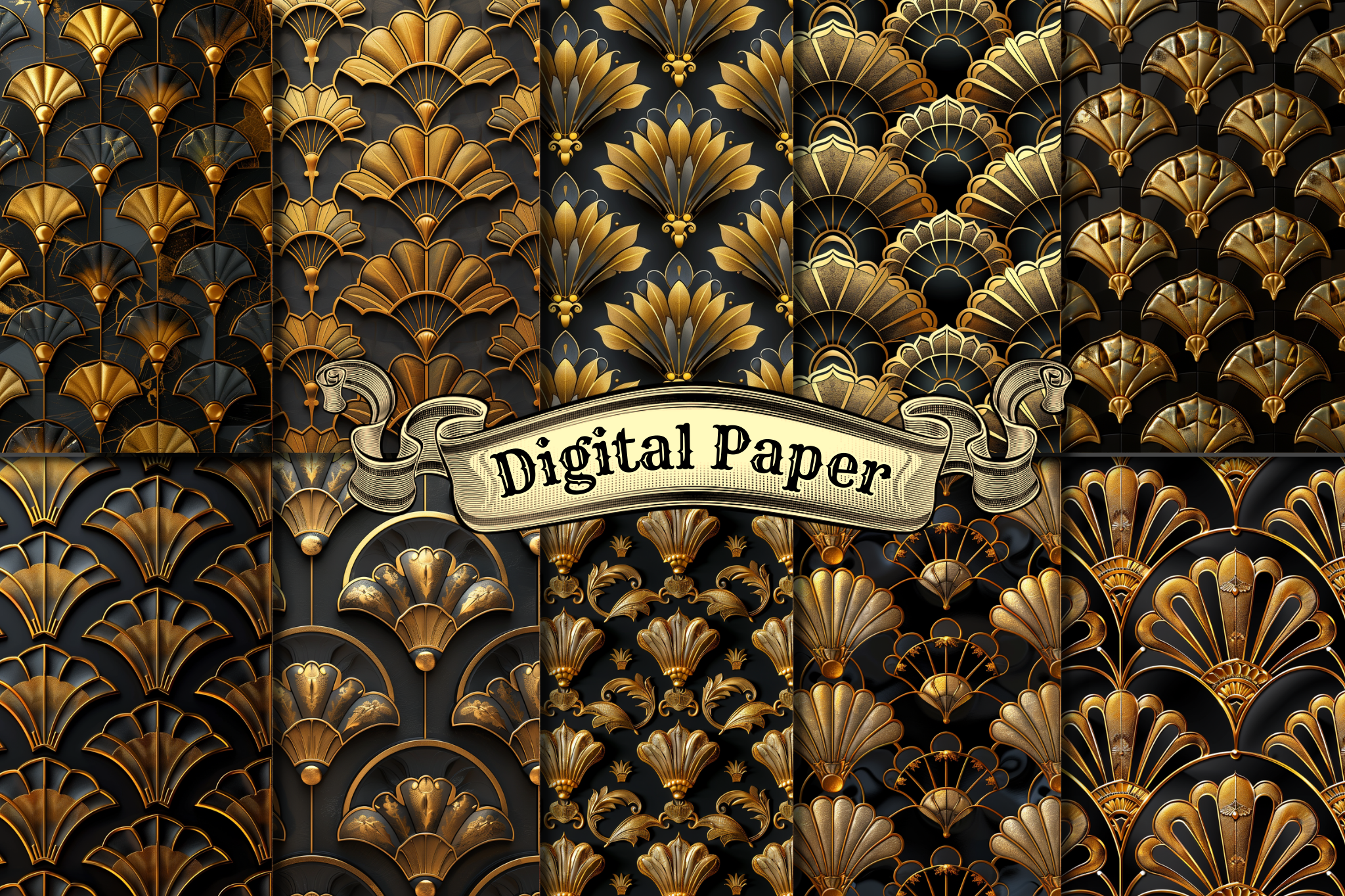 Black & Gold Art Deco Digital Paper Graphic by craftsmaker · Creative ...