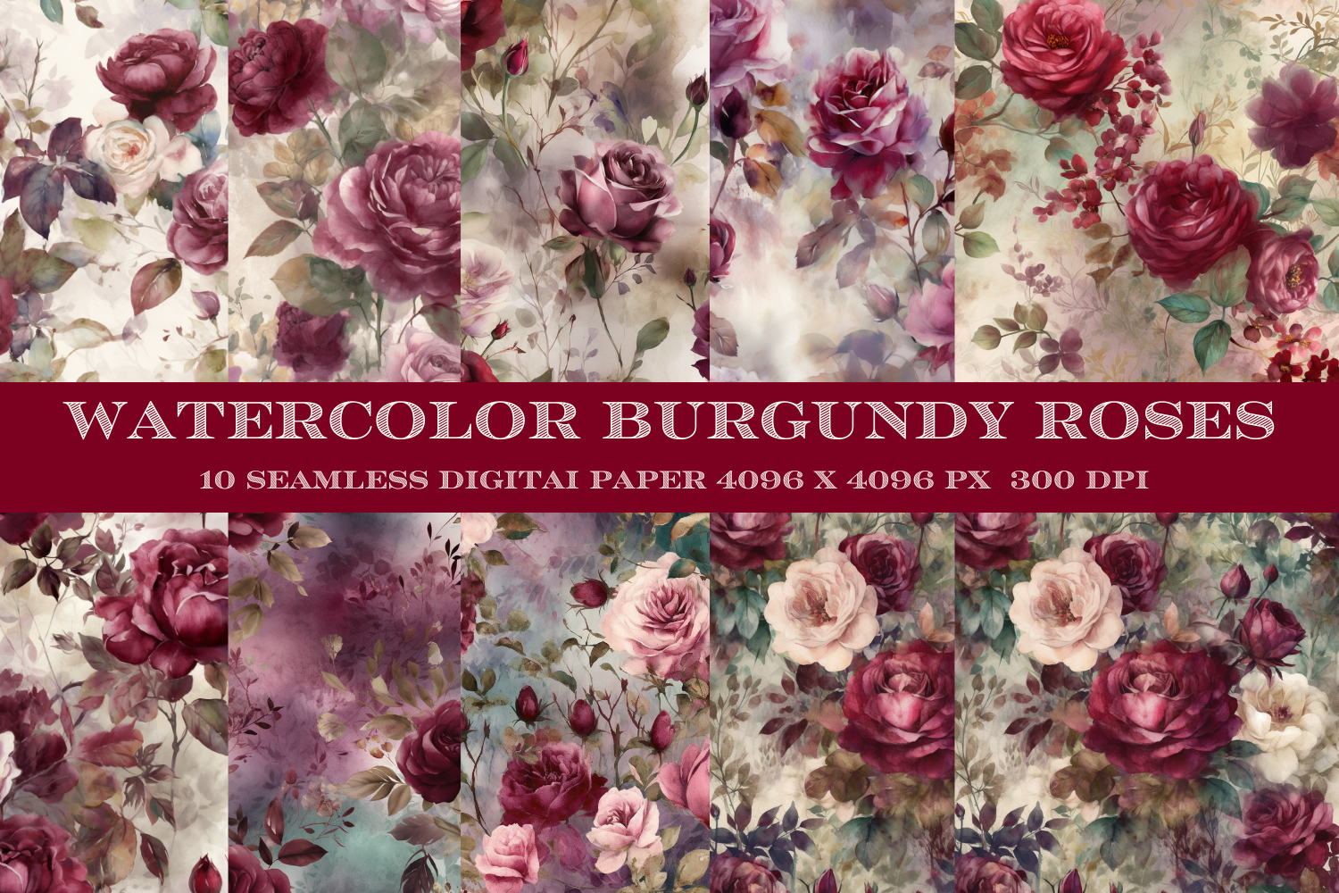 Burgundy Roses Digital Paper, Seamless Graphic by AiCraftCreations ...