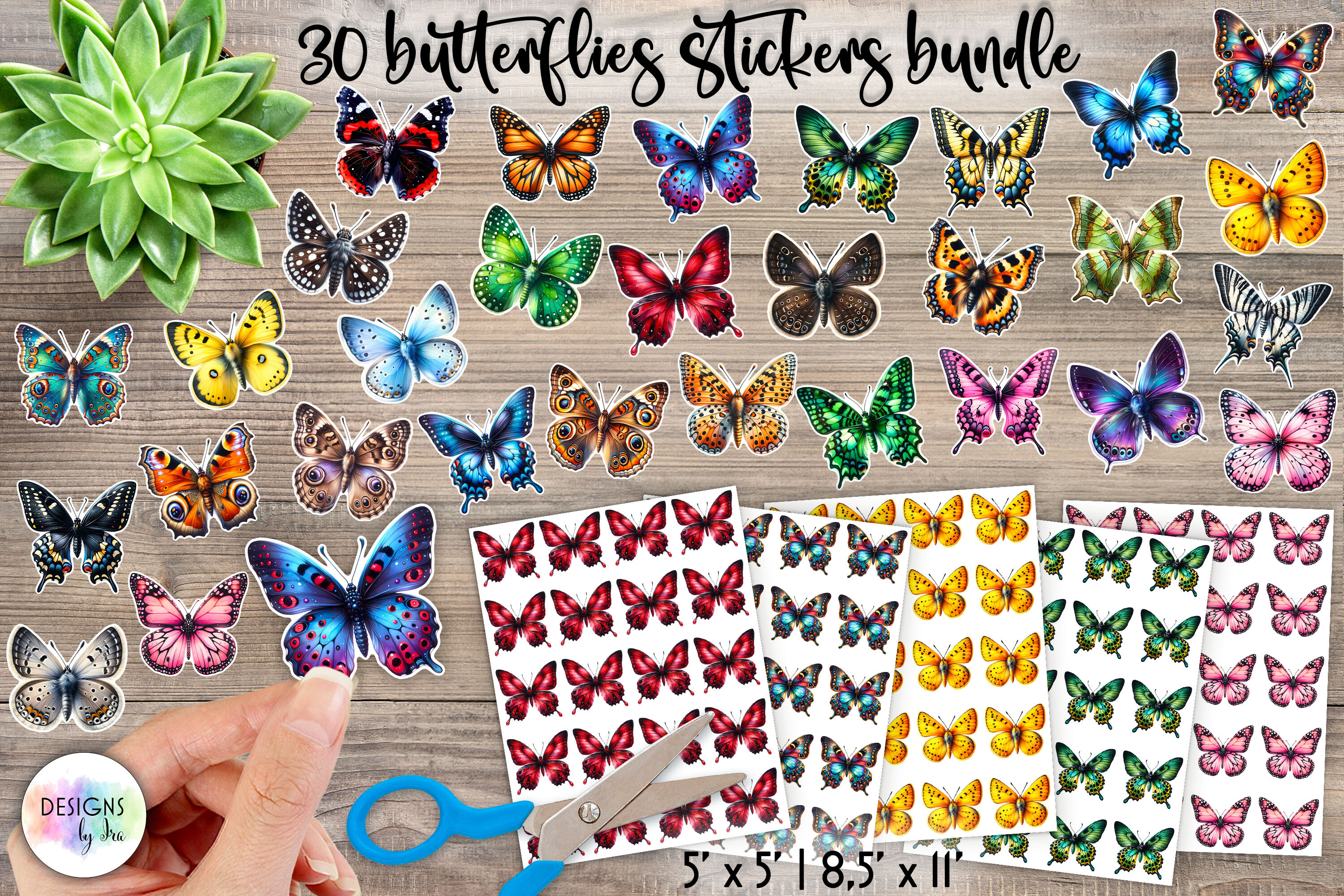 Butterfly Stickers Bundle, Butterflies Graphic by Designs by Ira ...
