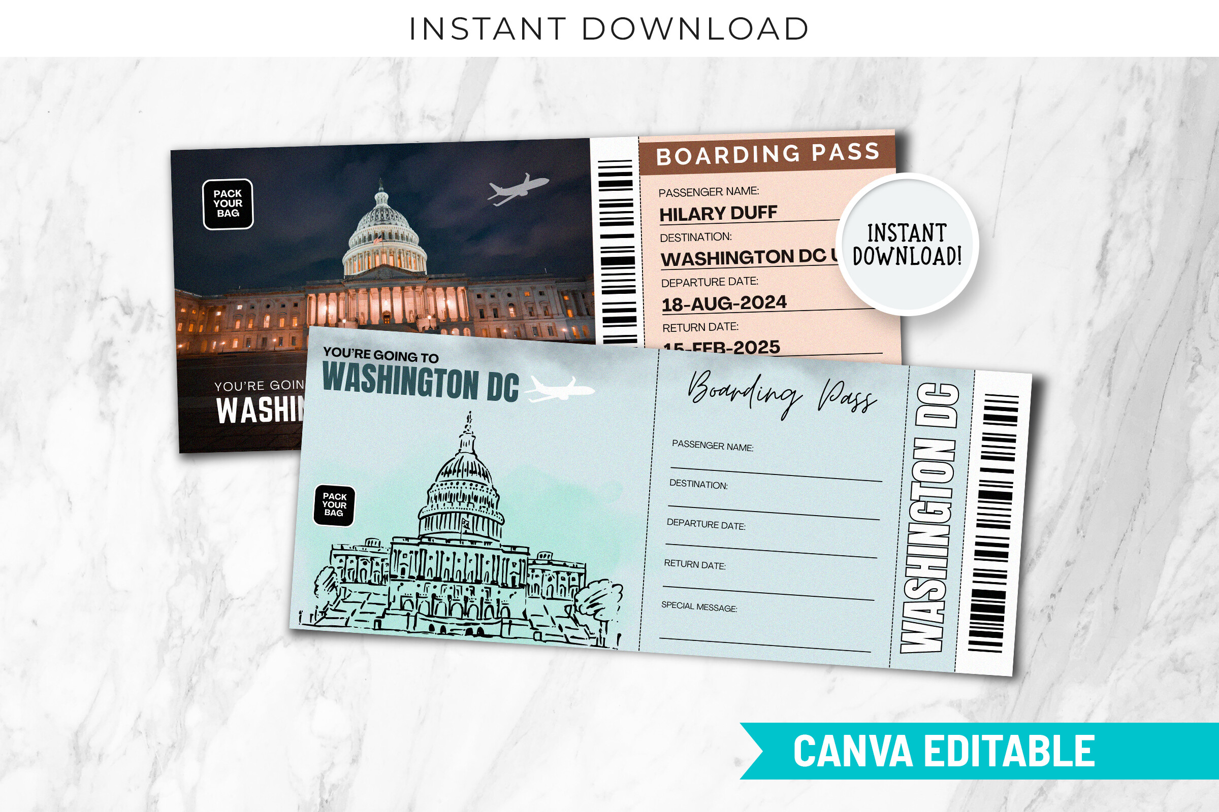 Customizable Washington Boarding Pass